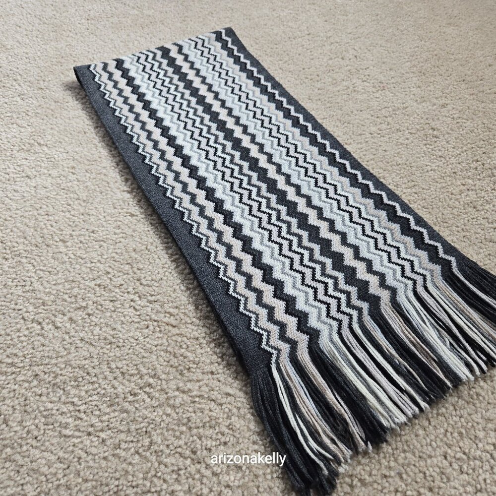 Missoni Zigzag Scarf Grey, Black, White, and Cream - Picture 11 of 14
